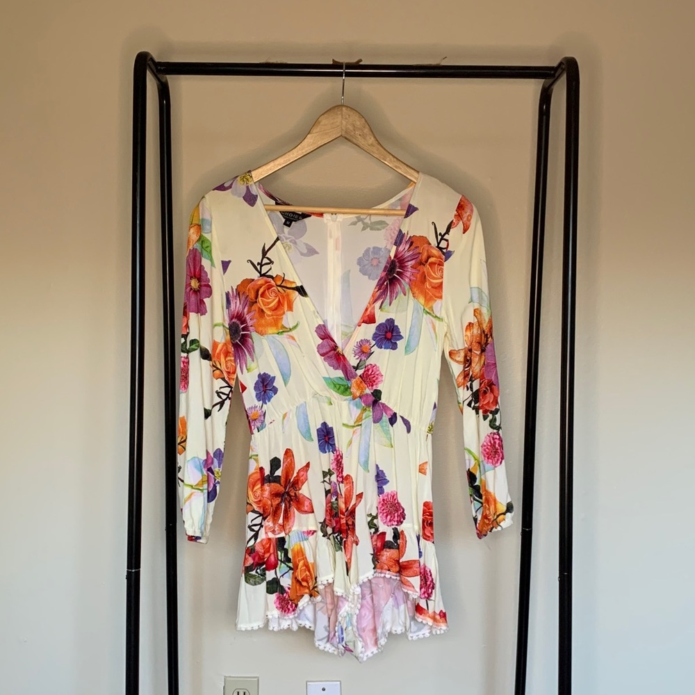 Choies M long sleeve multi colored floral romper